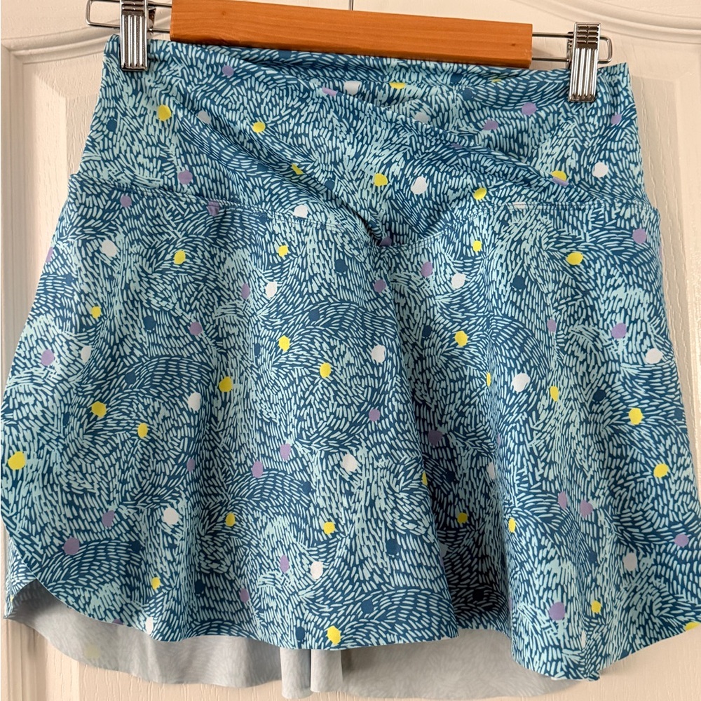 HALARA Blue Patterned Circle Skirt with Yellow & Lavender Accents